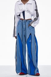 Caprina Deconstruct Fermuarlı Çizgili Mavi Kot Pantolon